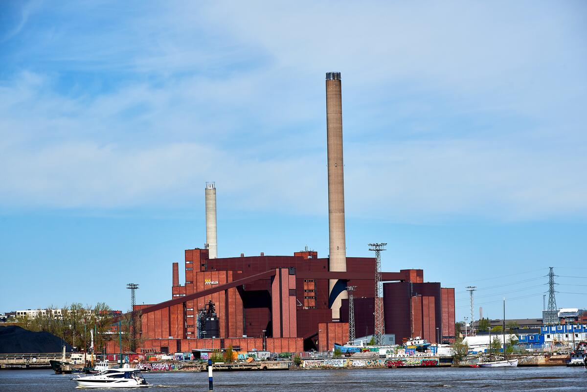 view on carbon power plant near capitol of Finnland city of Hels
